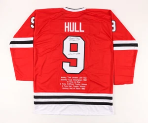 Bobby Hull SIgned Blackhawk Highlight Stat Jersey Inscribed "HOF 1983" (JSA COA) - Picture 1 of 5