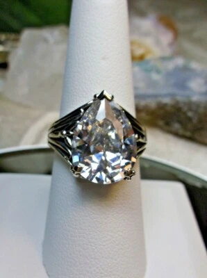 Anillo de plata esterlina filigrana de 7 quilates gema blanca lágrima gota (hecho a medida)* D146 Foto 1 de 4