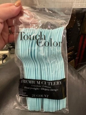 Pastel Blue Heavy Duty Plastic Forks 24 Per Pack Blue Party Supplies Decorations - Image 1 of 2