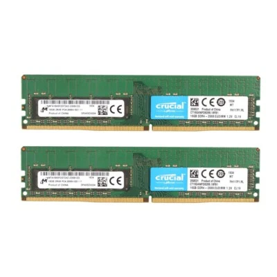 Crucial 32GB (2X16GB) DDR4 2666MHz PC4-21300 ECC EUDIMM Memory Ram CT16G4WFD8266 - Image 1 of 4
