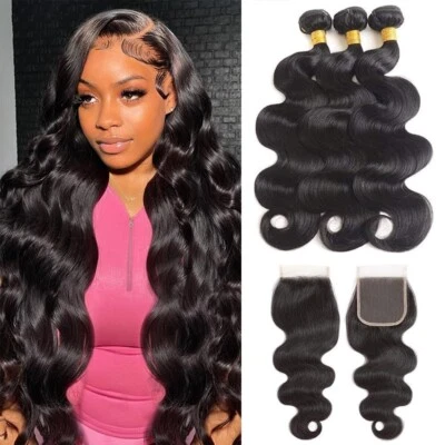 Body Wave Human Hair Bundles with Closure 4×4 Lace 182022+16 Closure Hair Weft - Image 1 of 4