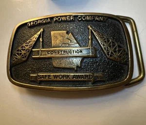 Vintage Georgia Power Company Safe Work Award Construction Brass Belt Buckle - Picture 1 of 12