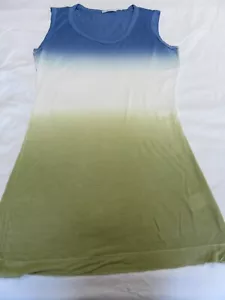 STRENESSE BLUE OLIVE GREEN OMBRE SLEEVELESS ULTRA THIN SUMMER DRESS UK 10 - 12 - Picture 1 of 10