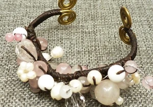 A7) Freshwater Pearls, Rose Quartz, Crystal, and Moonstone Wire Wrap Bracelet - Picture 1 of 6