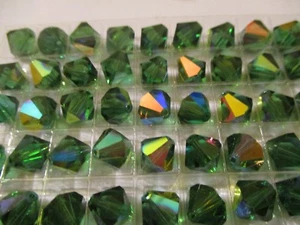 24 Vintage Swarovski Green Turmaline AB  10mm Faceted Beads Quality ART 5301 - Picture 1 of 5