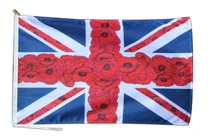 Remembrance Day Poppy Union Jack Flag With Rope and Toggle - Various Sizes - Picture 1 of 7