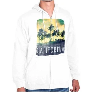 Retro California Watercolor Beach Palm Trees Sweatshirt Zip Up Hoodie Men Women - Picture 1 of 7