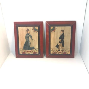 Folk Art Distressed Hand Painting on Wood Dapper Man Woman Artist Roberta Ross - Bild 1 von 17