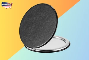Double-Sided 1x/3x Compact Mirror, PU Leather, Black, 2.8" - Picture 1 of 7