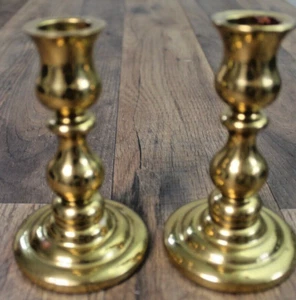 Vintage massiv Messing Kerzenständer Paar USA Hersteller schwerer Kerzenhalter orig. Patina - Bild 1 von 3