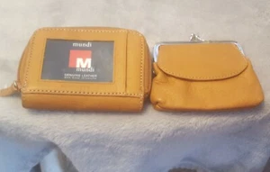 New Mundi Brown Leather Change Purse Coin Wallet Zipper Closure 4.5” x 3.5” - Picture 1 of 10