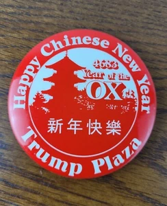 Donald TRUMP Plaza-Happy Chinese New Year 1985 Year of the Ox 3" Pinback Button - Picture 1 of 2