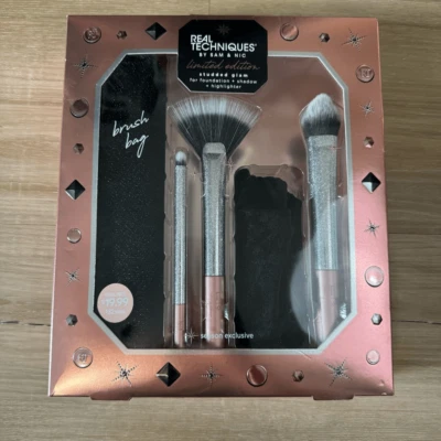Real Techniques Limited Edition Studded Glam Makeup Brush Set 5 Piece New In Box - Image 1 of 4