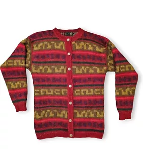 Womens Mohair Cardigan Sweater Fair Isle Vtg Eddie Bauer Striped Lined Size M - Picture 1 of 11