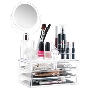Clear Cosmetic Organizer with Mirror - Easily Organize Cosmetics, Jewelry and - Picture 1 of 1