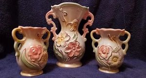 3 pc Aurora Borealis Floral Pearl #1925 & 2- 421 Lusterware Vase Made in Brazil  - Picture 1 of 7