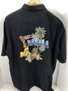 Tommy Bahama Silk Calypso Heat Camp Shirt Men Large Black Button Short Sleeve - Picture 1 of 16
