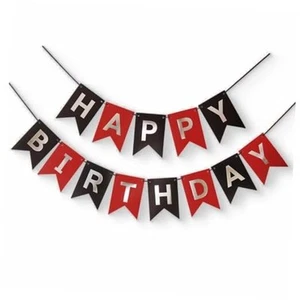 Red Silver Black Happy Birthday Banner Sign Decorations for Boys Girls Men  - Picture 1 of 7