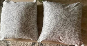 Ralph Lauren Ivory Gray Geo Decor Throw Pillows US 18" X 18" Waterfowl Feather 2 - Picture 1 of 10
