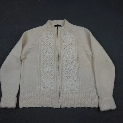 Suéter de diseño islandés para mujer mediano marfil cremallera cárdigan angora tejido lana de cordero Foto 1 de 4