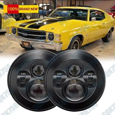 Fit 1971 1972 1973 for Chevy Chevelle 2PC 120W 7" Round LED Headlight Halo Lamps - Image 1 of 4