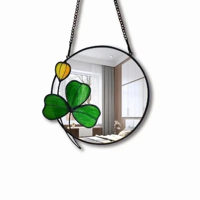 三叶草墙面装饰艺术8英寸手工彩色玻璃窗悬挂 — 第 1/4 张图片