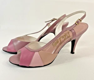 Vintage Slingback Sandals 7 Leather LA Lady Lea 5M Purple Peep Toe Stiletto - Picture 1 of 12