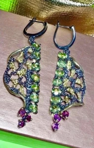 2.6โ Modernist Sterling Silver GARNET & PERIDOT Gemstones ๐ 925 Earrings - Picture 1 of 2