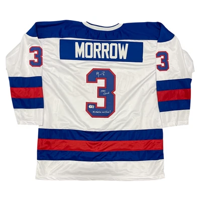 Футболка с автографом Кена Морроу из США на заказ 1980 Gold Miracle on Ice Beckett с сертификатом подлинности BAS - Изображение 1 из 3