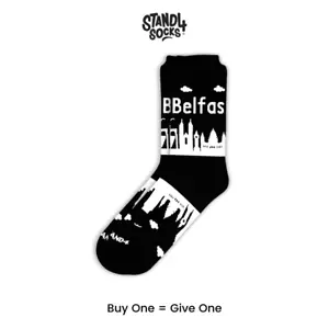 Belfast City Skyline Socks - Black White Cotton | Calf Socks | Unisex - Picture 1 of 4