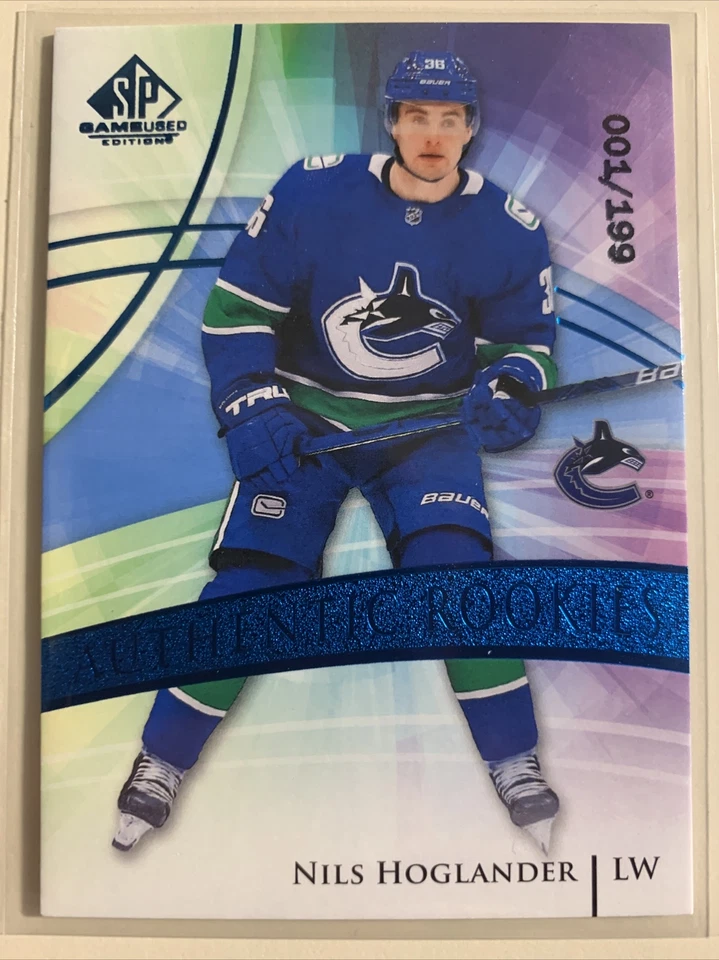 2020-21 SP GAME USED BLUE BURST ROOKIES NILS HOGLANDER RC 001/199 ALPHA CANUCKS - Image 1 of 2