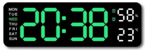 NEW! LED Large Green Digital Wall Desk Clock Time, Temp, Humity and Day Display - Picture 1 of 1