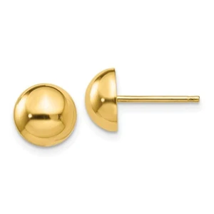 14k Yellow Gold Polished 8mm Half Ball Button Post Stud Earrings 0.32 Inch - Picture 1 of 3