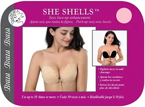 Braza Bra She Shells, Lace Up Backless, Strapless Reusable Silicone Adhesive Bra - Picture 1 of 5