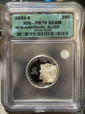 2000-S 25c New Hampshire Silver State Quarter ~ ICG PR70 - Image 1 of 2