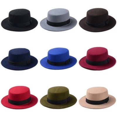 Mujeres Sombrero de Navegante Bowler Marinero Ala Ancha Top Plano Gorras Mezcla de Lana Sombreros para Pastel de Cerdo Foto 1 de 4