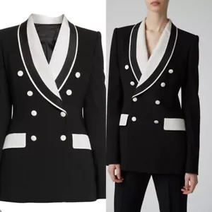 Giacca donna nera bianca doppiopetto otto bottoni ufficio business blazer - Foto 1 di 12