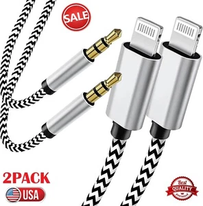 2PC For iPhone X XR 11 12 13 14 Pro Max iPad to 3.5mm AUX Audio Car Adapter Cord - Picture 1 of 18