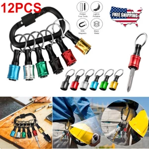 12PCS 1/4" Hex Shank Quick Release Keychain Screwdriver Drill Bit Holder Kit Set - Picture 1 of 12