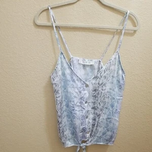Women's Blue Black Snake Print Spaghetti Strap Tank W/Knot on Front Hem Lg NWT - Picture 1 of 4