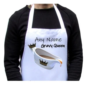 Personalised Apron, Gravy Queen Print White Adults Kitchen Gift Christmas - Picture 1 of 5