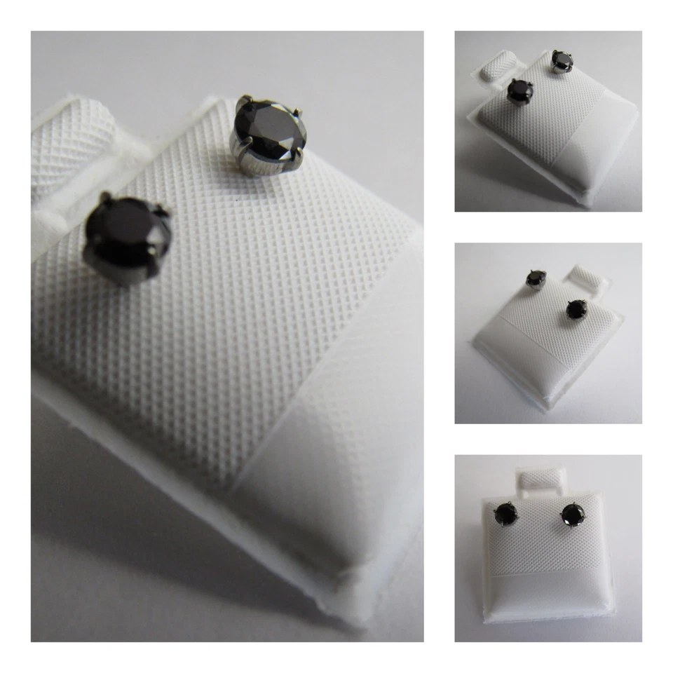 Nuevo Juego de Pendientes Redondos Titanio Plata Circonita Cúbica Piedra Negra 4mm  Foto 1 de 1