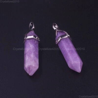 Piedras preciosas naturales púrpura lepidolita puntiaguda curación Reiki colgante cuentas con dije Foto 1 de 4