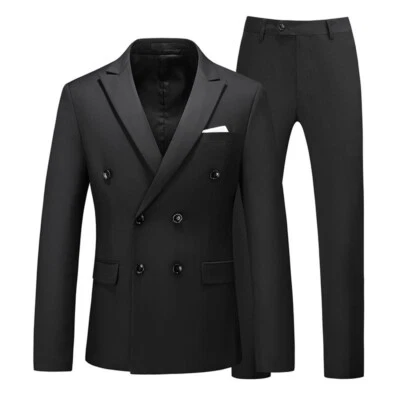 Conjuntos de 2 chaquetas de hombre de doble botonadura ajuste regular formal con solapa de pico pantalones Foto 1 de 4