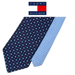 Tommy Hilfiger 2 Tone Blue Tie - Blue Purple Polka Dots Pattern 100% Silk Tie - Picture 1 of 11