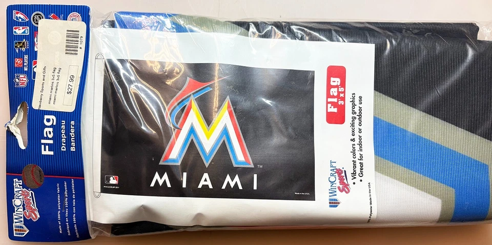 MIAMI MARLINS M Logo Flag 3x5 Indoor Outdoor Flag MLB Baseball Flag - Image 1 of 1