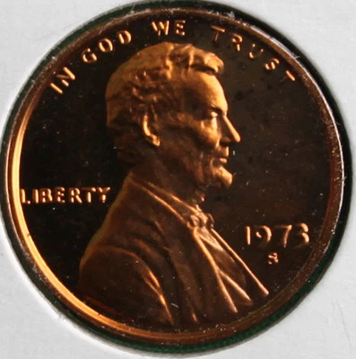 1973 S Lincoln Penny One-Cent Proof U.S. Mint Copper Coin 1c from Proof Set - Image 1 of 2