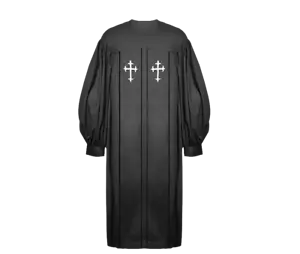 Black Pulpit Robe with Embroidered Cross and Matching Color Trims - Picture 1 of 7