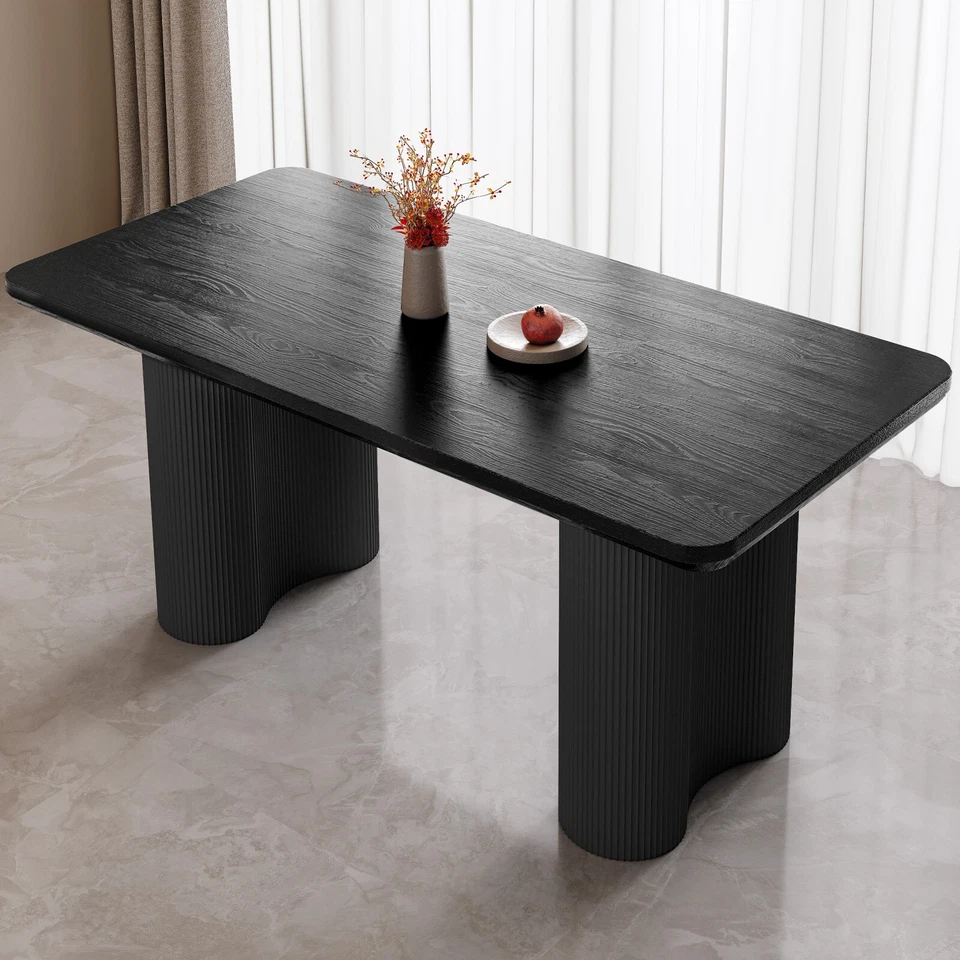 63"Black Dining Table Rectangular Kitchen Table Modern Stylish Dining Room Table - Image 1 of 4