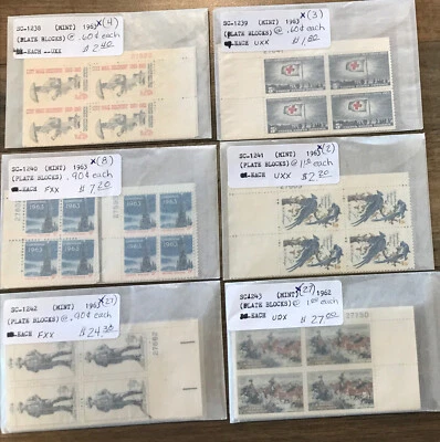 71 Blocks Scott 1238-43 US Stamp 5c Mail Christmas Red Cross Sam Houston ++ Lot - Image 1 of 4